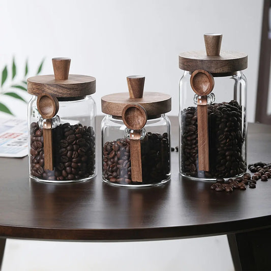 Glass Storage Jars for Coffee, Tea, Grains, Snacks, And Pickles. Mortier-Et-Pilon
